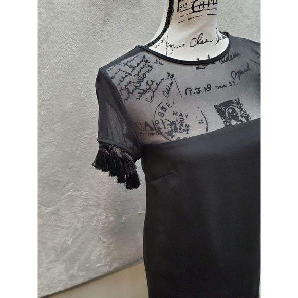 Lulus Shift Dress Women's XS Black Mesh Panel Polyester Lined Tasseled Side Zip - Picture 6 of 10